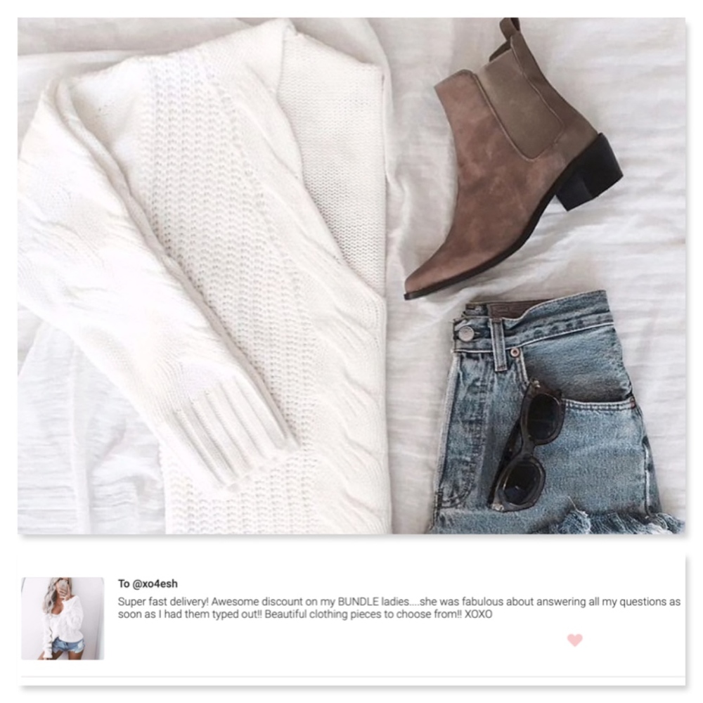 V-neck Knitted Off White Oversized Sweater - Picture 7 of 8